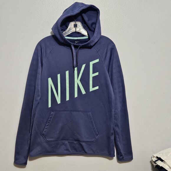 Nike Tops - Nike Womens Blue Long Sleeve All Time Therma Logo Training Hoodie SMALL